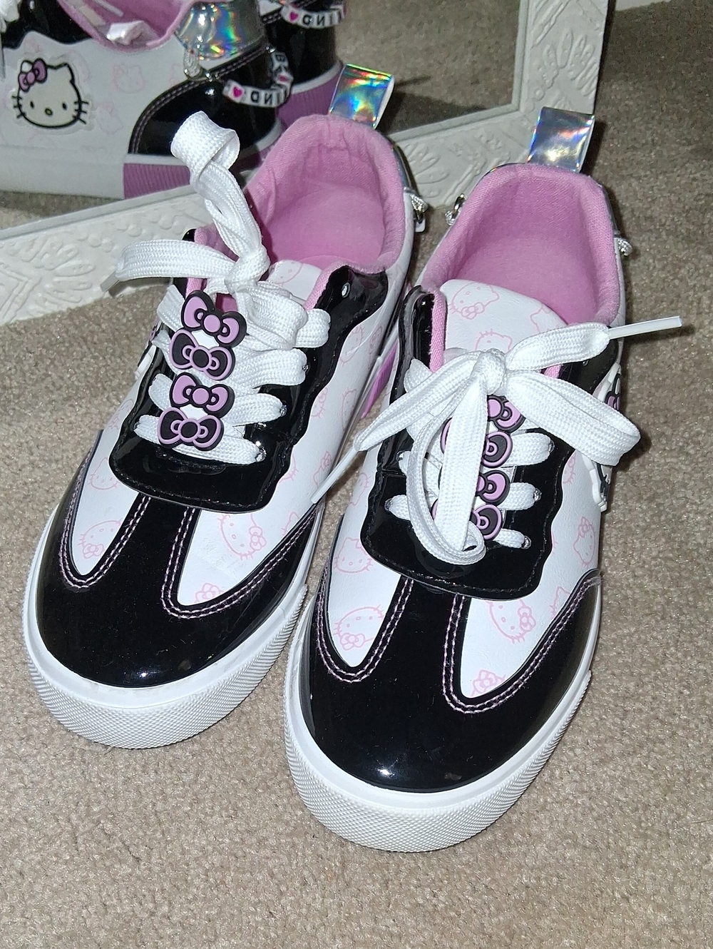 Hello Kitty Kids' Pink & Black Lace-Up Sneakers